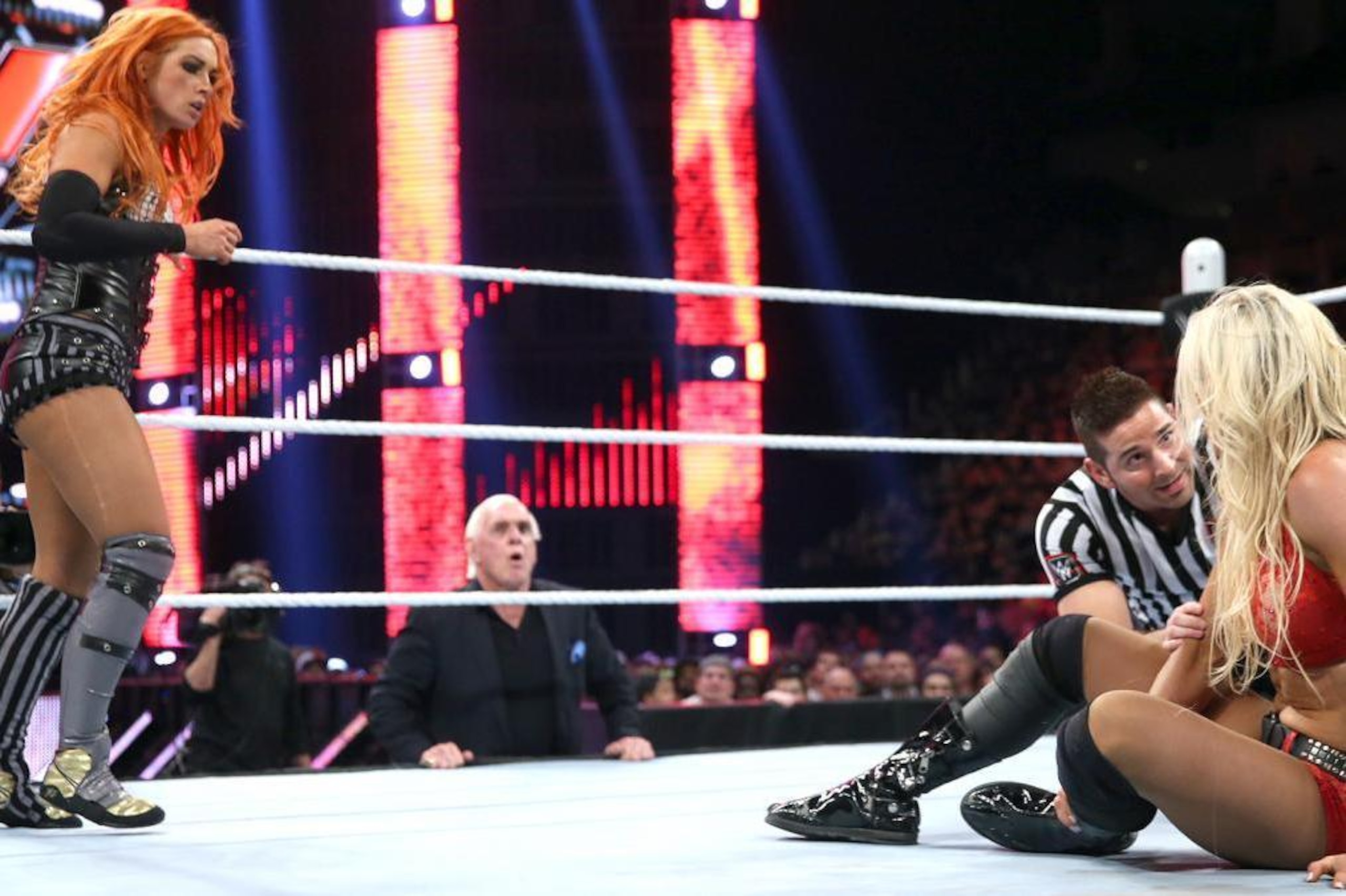 Becky Lynch battles Charlotte Flair on Raw.