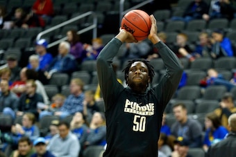 Mar 22, 2017; Kansas City, MO, USA; Purdue Boilermakers forward Caleb Swanigan (50) during practice the day before the Midwest Regional semifinals of the 2017 NCAA Tournament at Sprint Center. Mandatory Credit: Jay Biggerstaff-USA TODAY Sports