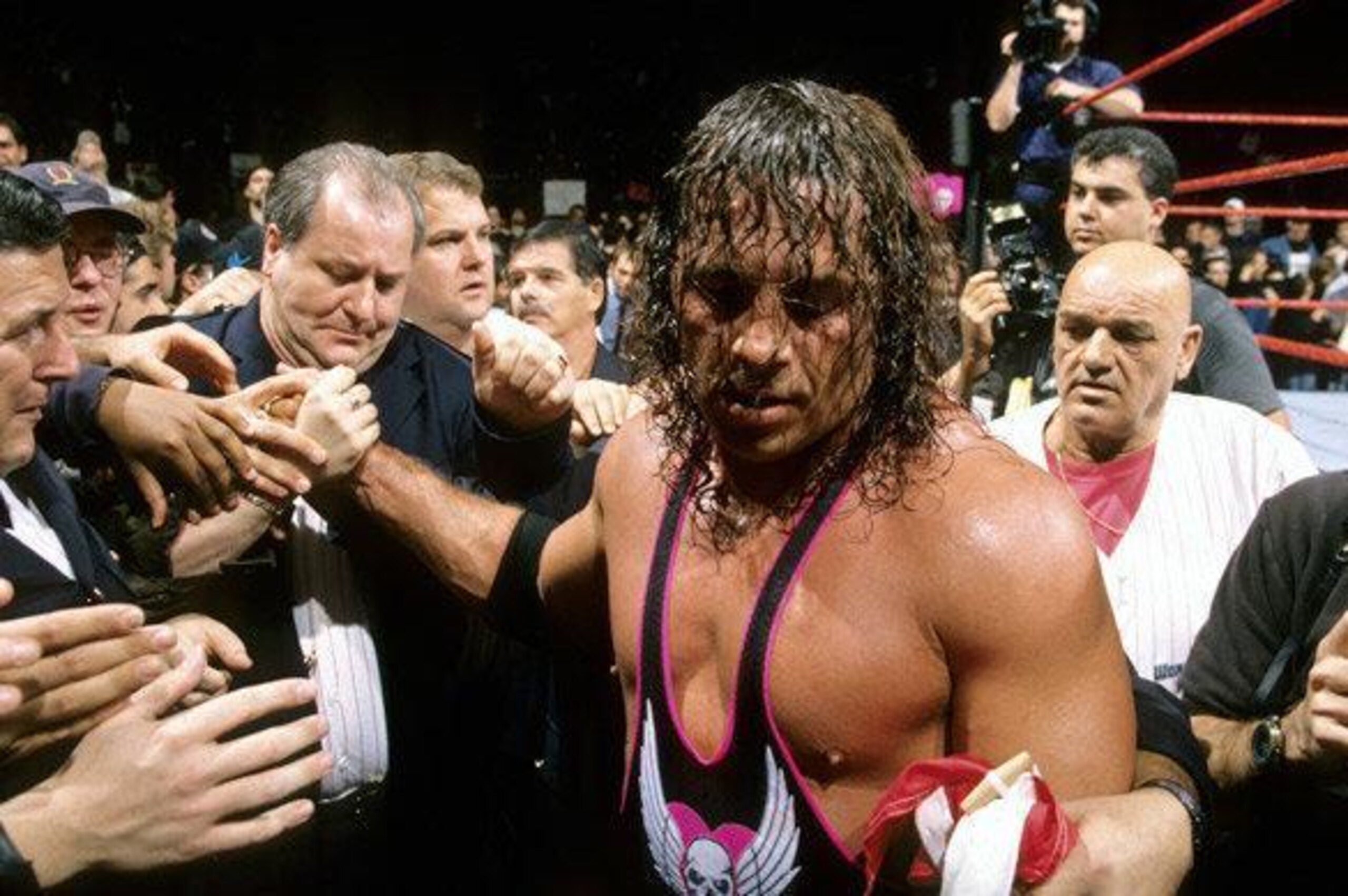 Bret Hart exits after losing at Survivor Series 1997. Bret Hart exits after losing at Survivor Series 1997.