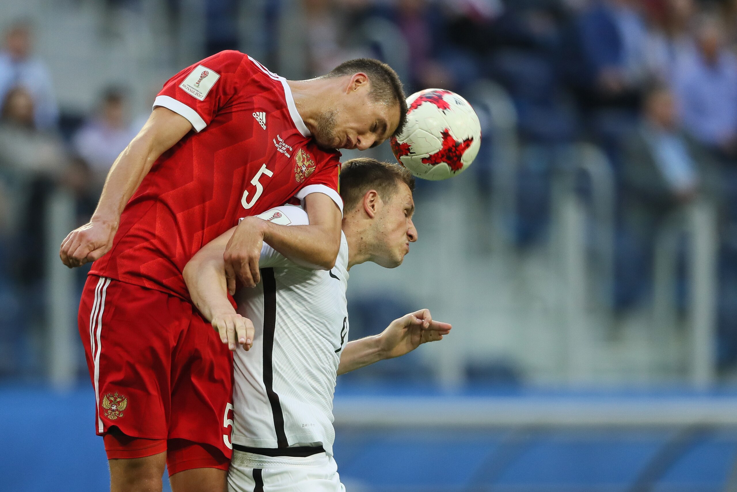 SAINT PETERSBURG, RUSSIA - JUNE 17: Michael McGlinchey of New Zealand and Chris Wood of New Zealand during the Group A - FIFA Confederations Cup Russia 2017 match between Russia and New Zealand at Saint Petersburg Stadium on June 17, 2017 in Saint Petersb SAINT PETERSBURG, RUSSIA - JUNE 17: Michael McGlinchey of New Zealand and Chris Wood of New Zealand during the Group A - FIFA Confederations Cup Russia 2017 match between Russia and New Zealand at Saint Petersburg Stadium on June 17, 2017 in Saint Petersb