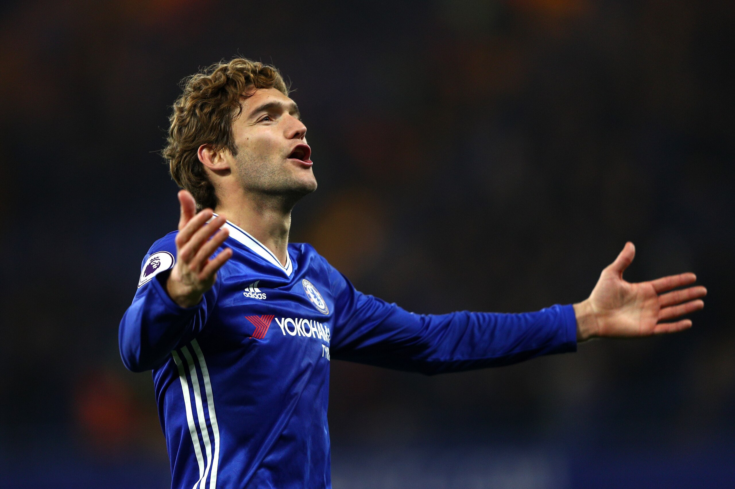 LONDON, ENGLAND - MAY 08:  Marcos Alonso of Chelsea celebrates after the match in the Premier League match between Chelsea and Middlesbrough at Stamford Bridge on May 8, 2017 in London, England.  (Photo by Ian Walton/Getty Images)