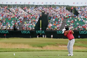 HARTFORD, WI - JUNE 17:  Brian Harman of the United States plays his shot from the ninth tee during the third round of the 2017 U.S. Open at Erin Hills on June 17, 2017 in Hartford, Wisconsin.  (Photo by Streeter Lecka/Getty Images)