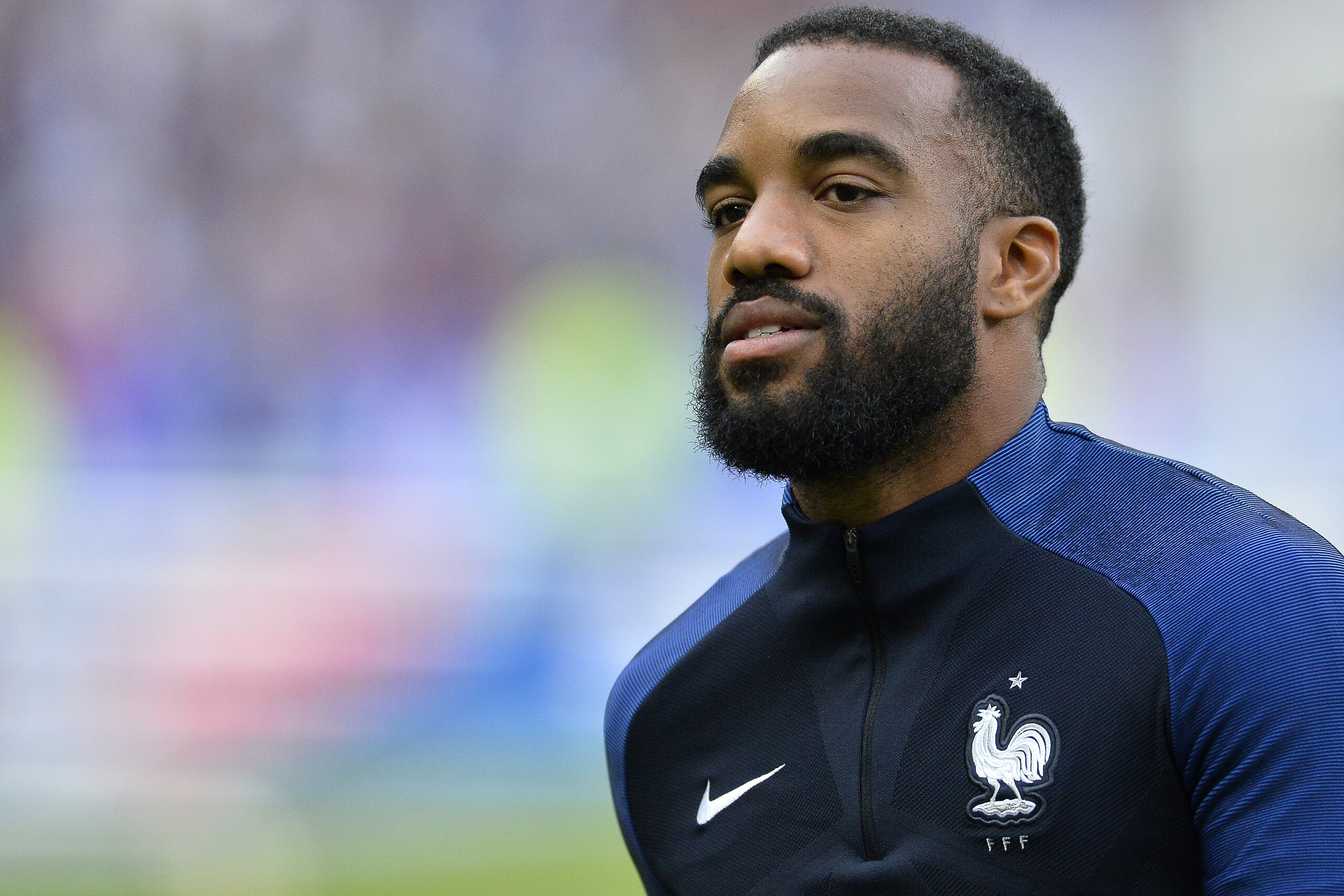 PARIS, FRANCE - JUNE 13:  Alexandre Lacazette of France reacts during warmup before the International friendly match between France and England at Stade de France on June 13, 2017 in Paris, France.  (Photo by Aurelien Meunier/Getty Images)