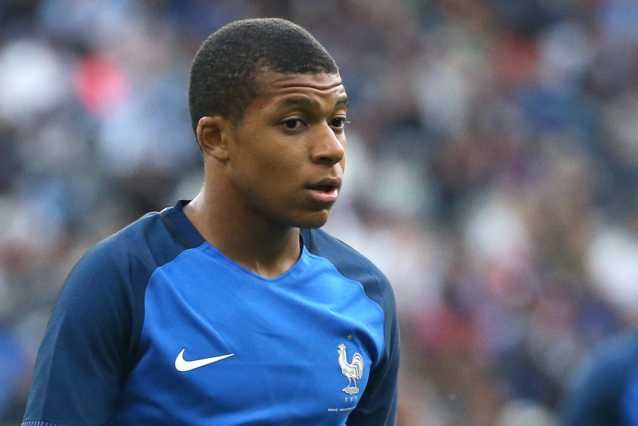 PARIS, FRANCE - JUNE 13: Kylian Mbappe of France during the international friendly match between France and England at Stade de France on June 13, 2017 in Saint-Denis near Paris, France. (Photo by Jean Catuffe/Getty Images)