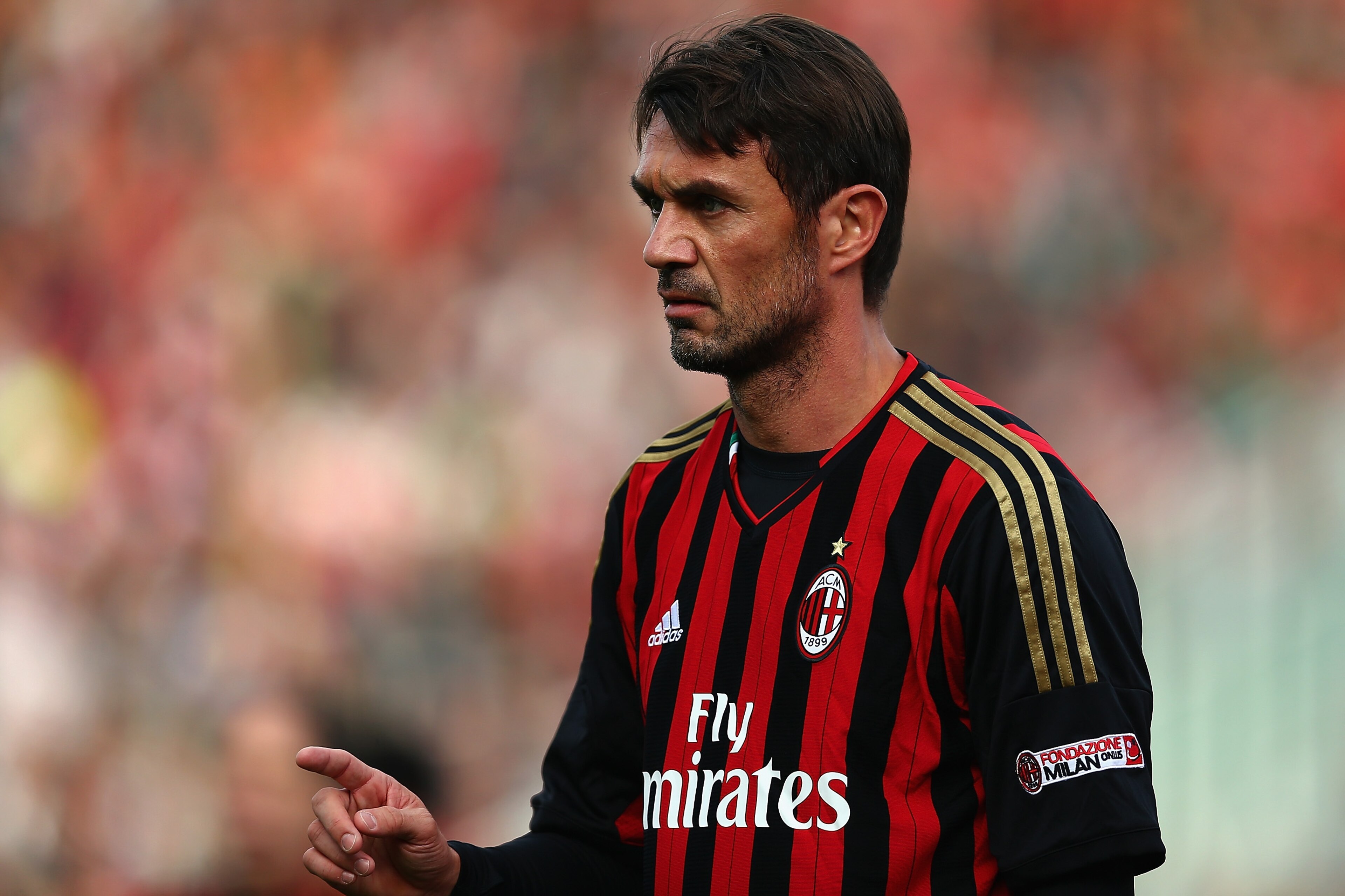 TEHRAN, IRAN - NOVEMBER 28:  Paolo Maldini of AC Milan Glorie in action during the Perspolis FC v AC Milan Glorie Milan Foundation Fund Raising Friendly match on November 28, 2013 in Tehran, Iran.  (Photo by Amin Mohammad Jamali/Getty Images)