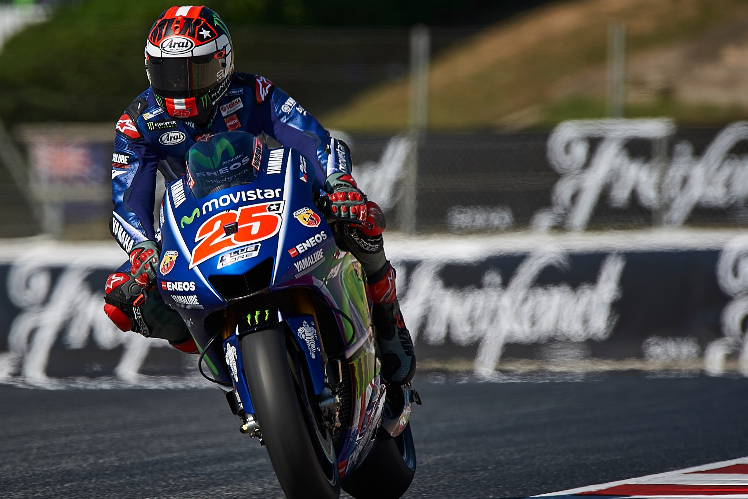 MONTMELO, SPAIN - JUNE 11:  Maverick Vinales of Spain and Movistar Yamaha MotoGP rides during the warm-up prior  the Moto GP race at Circuit de Catalunya on June 11, 2017 in Montmelo, Spain.  (Photo by fotopress/Getty Images)