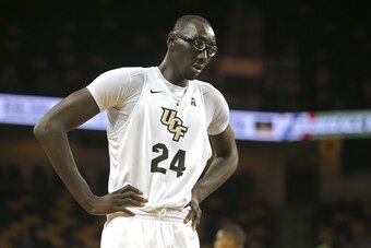 ORLANDO, FL - FEBRUARY 14:  Tacko Fall #24 of the UCF Knights is seen during a NCAA basketball game between the Tulsa Golden Hurricane and the UCF Knights at the CFE Arena on February 14, 2017 in Orlando, Florida. (Photo by Alex Menendez/Getty Images)
