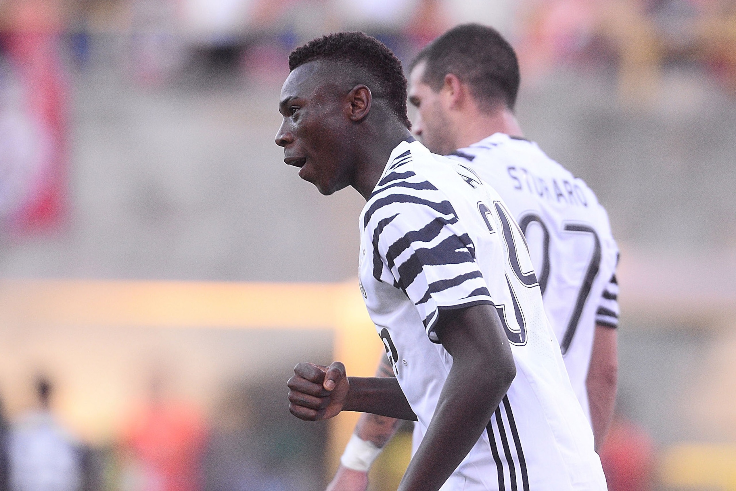 BOLOGNA, ITALY - MAY 27: Moise Kean of Juventus FC celebrates after scoring his team's second goal during the Serie A match between Bologna FC and Juventus FC at Stadio Renato Dall'Ara on May 27, 2017 in Bologna, Italy. (Photo by Mario Carlini / Iguana BOLOGNA, ITALY - MAY 27: Moise Kean of Juventus FC celebrates after scoring his team's second goal during the Serie A match between Bologna FC and Juventus FC at Stadio Renato Dall'Ara on May 27, 2017 in Bologna, Italy. (Photo by Mario Carlini / Iguana