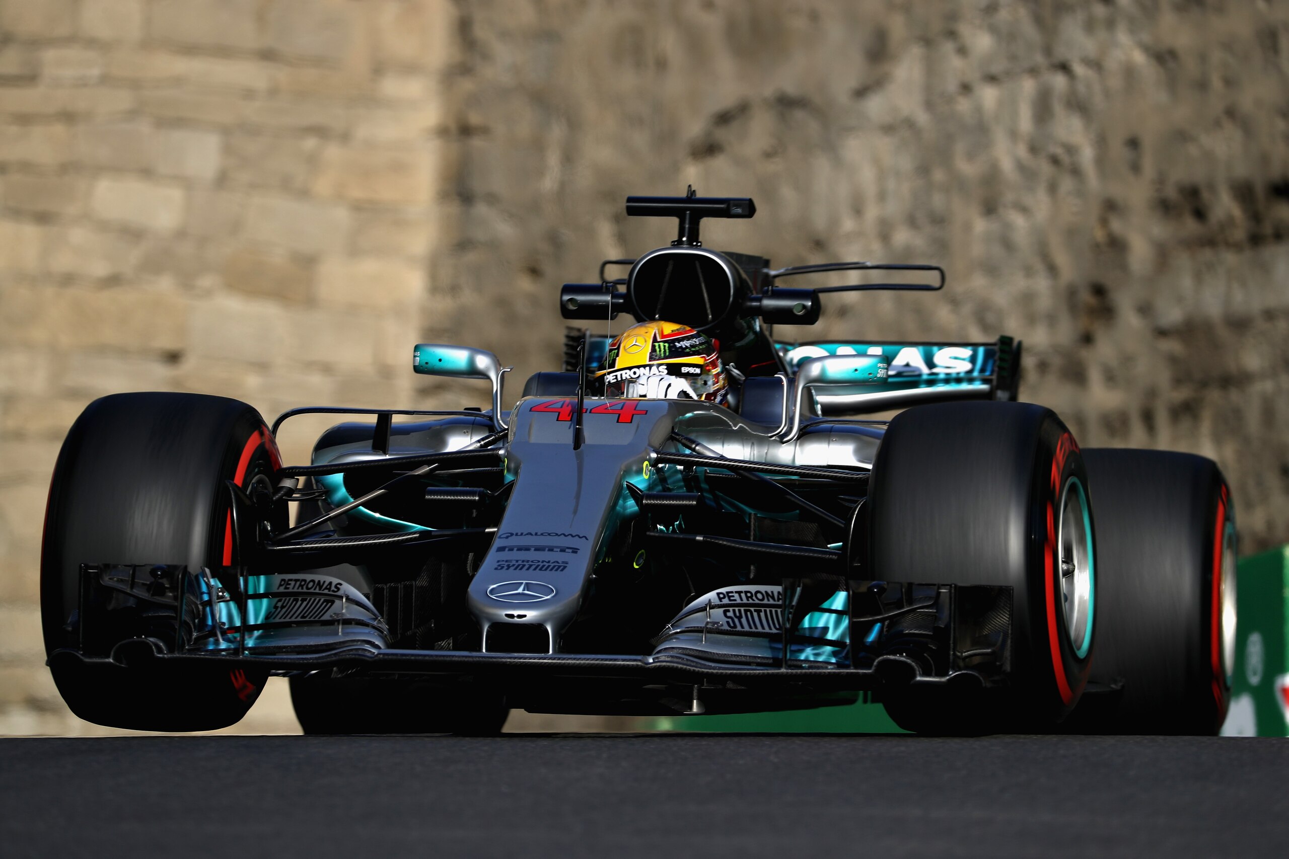 BAKU, AZERBAIJAN - JUNE 23: Lewis Hamilton of Great Britain driving the (44) Mercedes AMG Petronas F1 Team Mercedes F1 WO8 on track during practice for the Azerbaijan Formula One Grand Prix at Baku City Circuit on June 23, 2017 in Baku, Azerbaijan.  (Phot