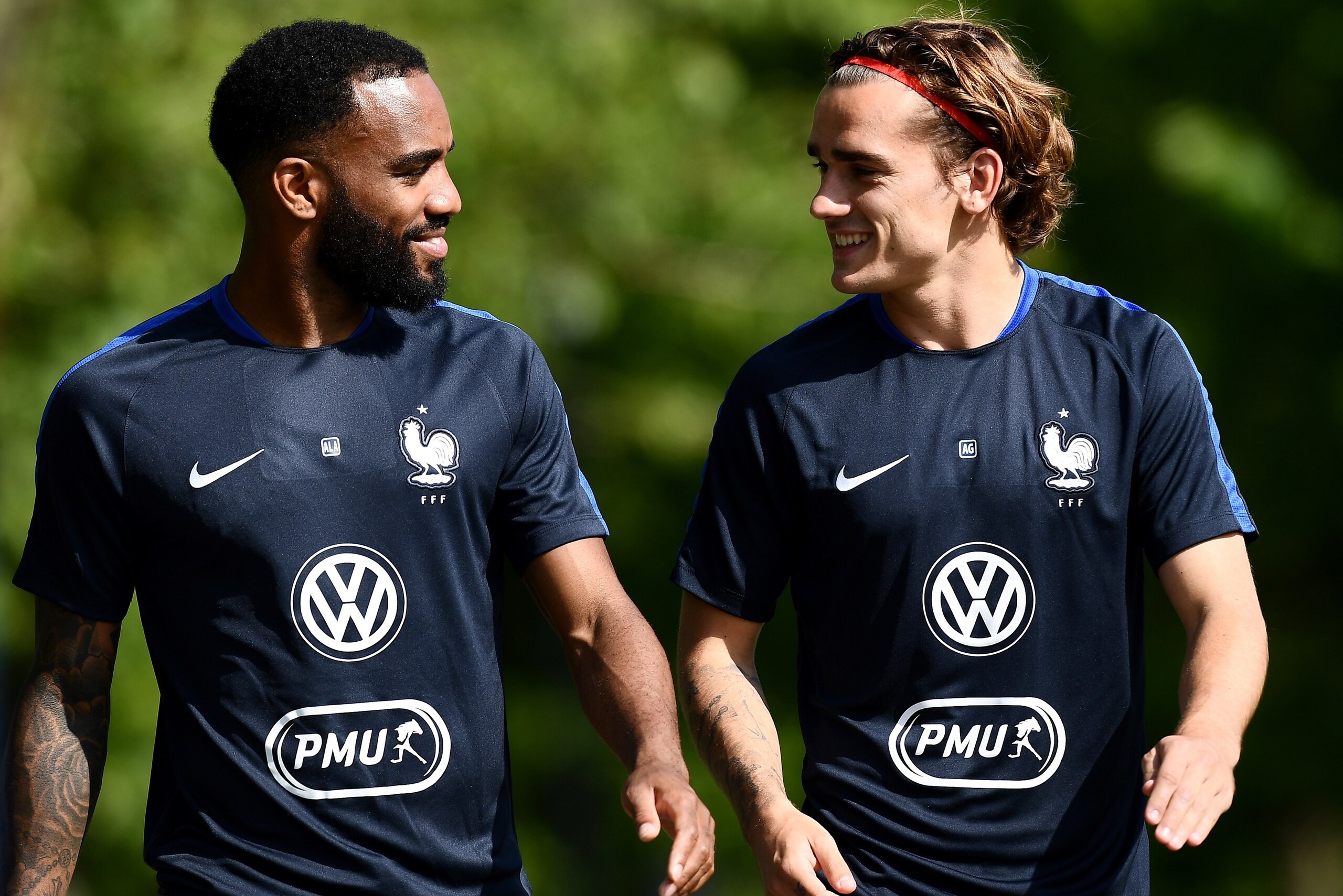 France's forward Antoine Griezmann (R) talks with with France's forward Alexandre Lacazette before a training session in Clairefontaine-en-Yvelines on May 29, 2017.
Team France prepares for the friendly football match against Paraguay to be held on June 2 France's forward Antoine Griezmann (R) talks with with France's forward Alexandre Lacazette before a training session in Clairefontaine-en-Yvelines on May 29, 2017.
Team France prepares for the friendly football match against Paraguay to be held on June 2