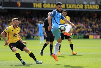 WATFORD, ENGLAND - MAY 21:  Sergio Aguero of Manchester City in action during the Premier League match between Watford and Manchester City at Vicarage Road on May 21, 2017 in Watford, England.  (Photo by Richard Heathcote/Getty Images)