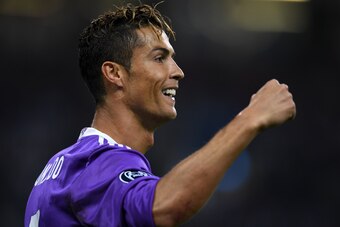 CARDIFF, WALES - JUNE 03: Cristiano Ronaldo of Real Madrid celebrates scoring the opening goal during the UEFA Champions League final match between Juventus and Real Madrid at National Stadium of Wales on June 3, 2017 in Cardiff, Wales. (Photo by Etsuo Ha