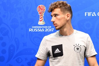 Germany's midfielder Leon Goretzka arrives for a press conference during the Russia 2017 Confederation Cup football tournament in Sochi on June 24, 2017. / AFP PHOTO / PATRIK STOLLARZ        (Photo credit should read PATRIK STOLLARZ/AFP/Getty Images)