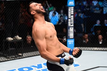 OKLAHOMA CITY, OK - JUNE 25:   Dominick Reyes celebrates his knockout victory over Joachim Christensen of Denmark in their light heavyweight bout during the UFC Fight Night event at the Chesapeake Energy Arena on June 25, 2017 in Oklahoma City, Oklahoma. 