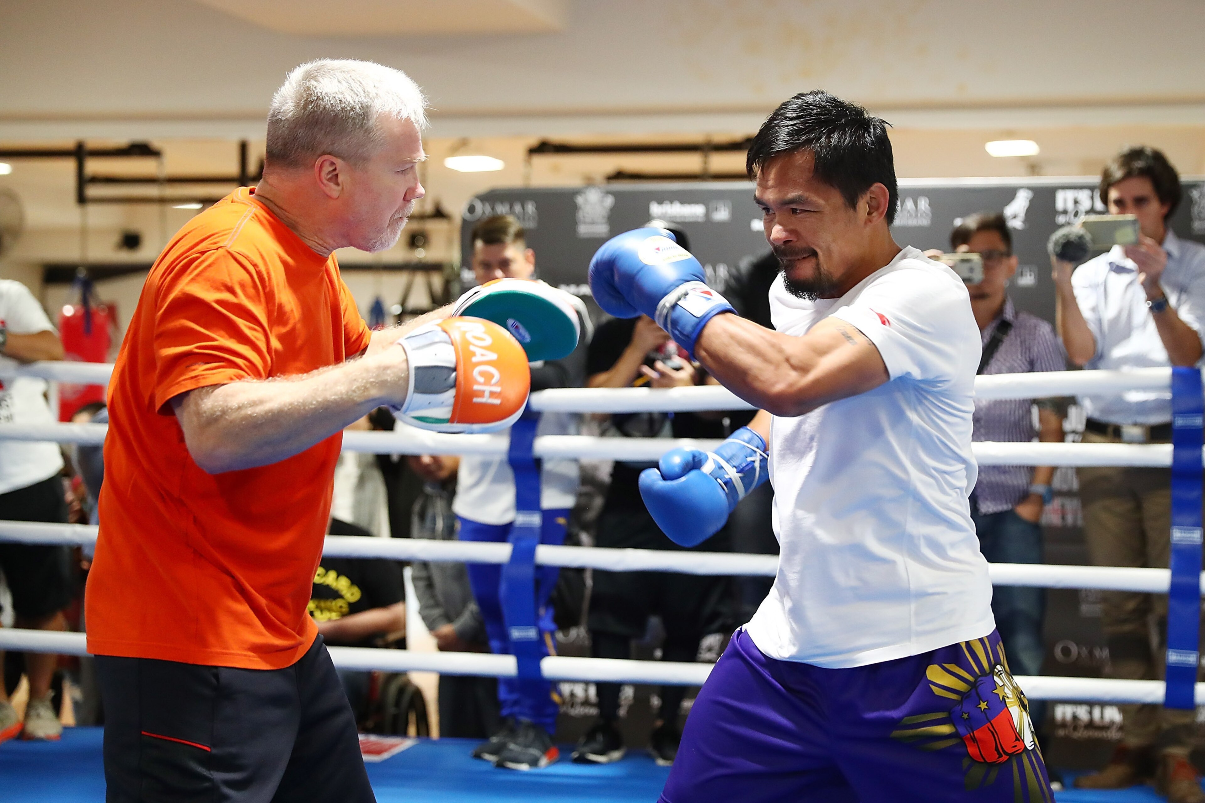 BRISBANE, AUSTRALIA - JUNE 27: Manny Pacquiao during a training session at Lang Park PCYC on June 27, 2017 in Brisbane, Australia. (Photo by Chris Hyde/Getty Images) BRISBANE, AUSTRALIA - JUNE 27: Manny Pacquiao during a training session at Lang Park PCYC on June 27, 2017 in Brisbane, Australia. (Photo by Chris Hyde/Getty Images)