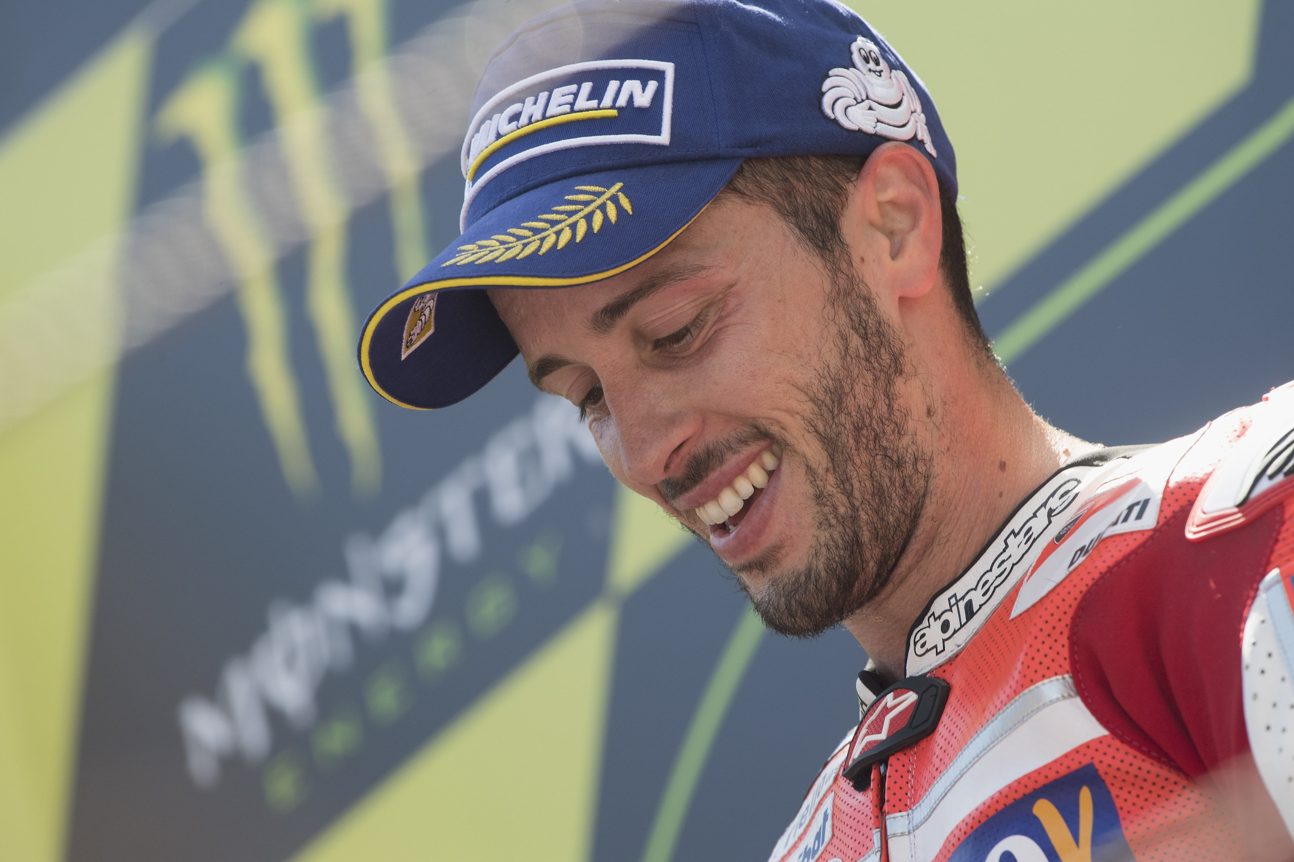 MONTMELO, SPAIN - JUNE 11:  Andrea Dovizioso of Italy and Ducati Team celebrates the victory on the podium at the end of the MotoGP race during the MotoGp of Catalunya - Race  at Circuit de Catalunya on June 11, 2017 in Montmelo, Spain.  (Photo by Mirco L