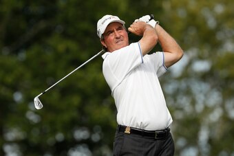 COLUMBUS, OH - AUGUST 15: Gene Sauers watches his tee shot on the 17th hole during final round of the 2016 US Senior Open at Scioto Country Club on August 15, 2016 in Columbus, Ohio. (Photo by Gregory Shamus/Getty Images)