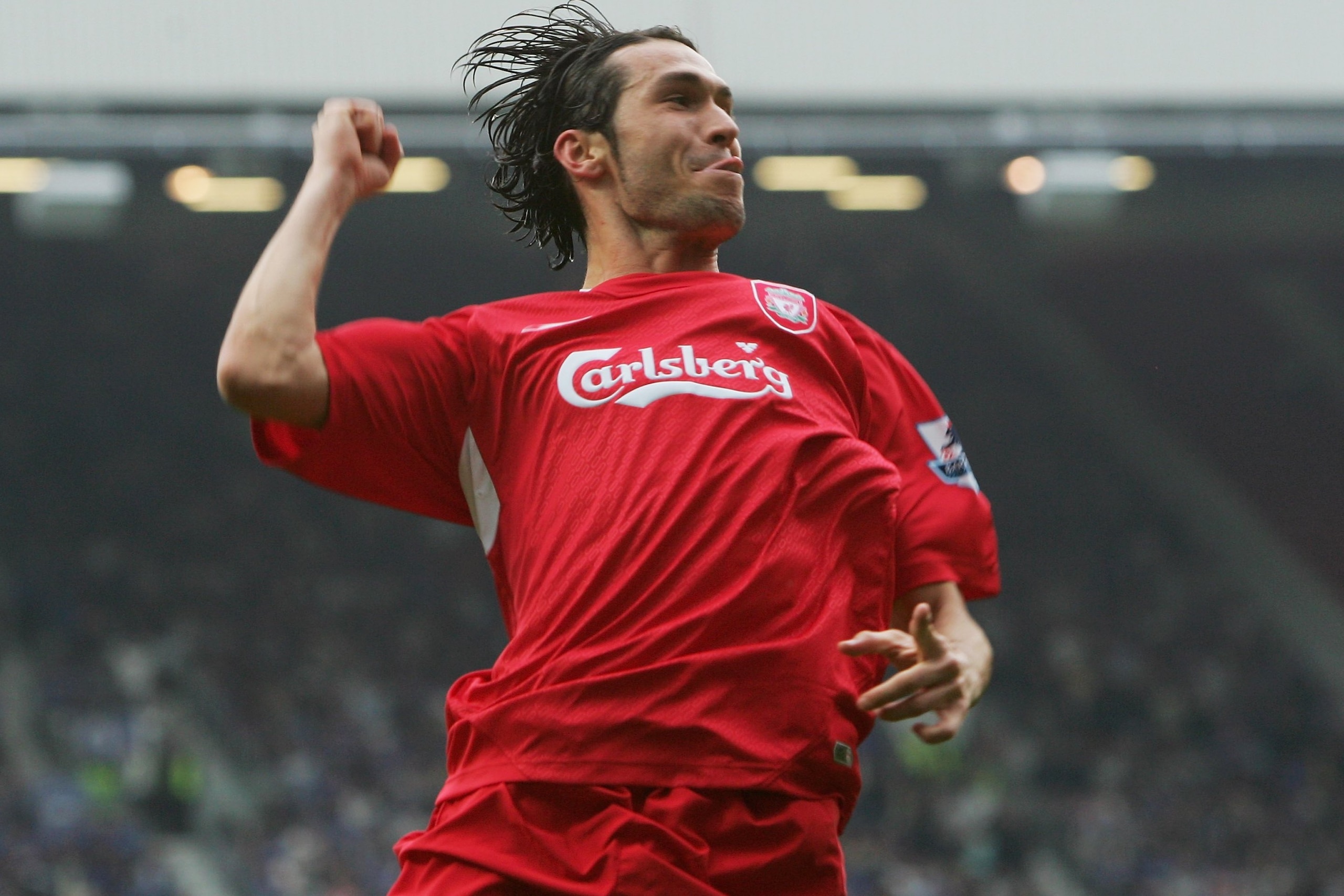 MANCHESTER, UNITED KINGDOM - APRIL 22:  Luis Garcia of Liverpool celebrates as he scores their second goal during the FA Cup Semi-Final match between Chelsea and Liverpool at Old Trafford on April 22, 2006 in Manchester, England.  (Photo by Alex Livesey/G