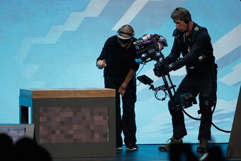 LOS ANGELES, CA - JUNE 15:  Microsoft HoloLens is demonstrated during the Microsoft Xbox E3 press conference at the Galen Center on June 15, 2015 in Los Angeles, California. The Microsoft press conference is held in conjunction with the annual Electronic 