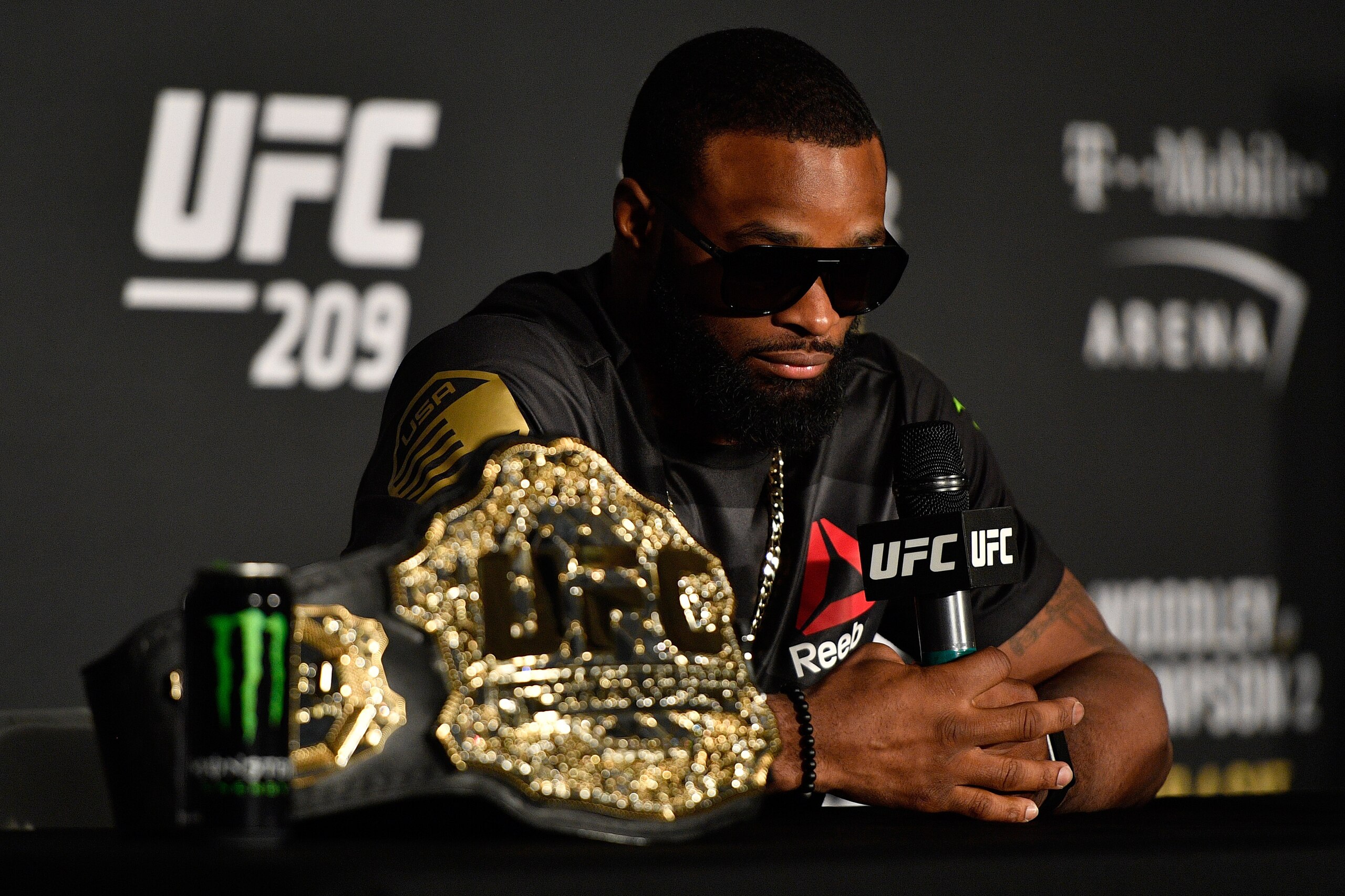 LAS VEGAS, NV - MARCH 04:  UFC welterweight champion Tyron Woodley attends the UFC 209 press event at T-Mobile arena on March 4, 2017 in Las Vegas, Nevada. (Photo by Jeff Bottari/Zuffa LLC/Zuffa LLC via Getty Images)