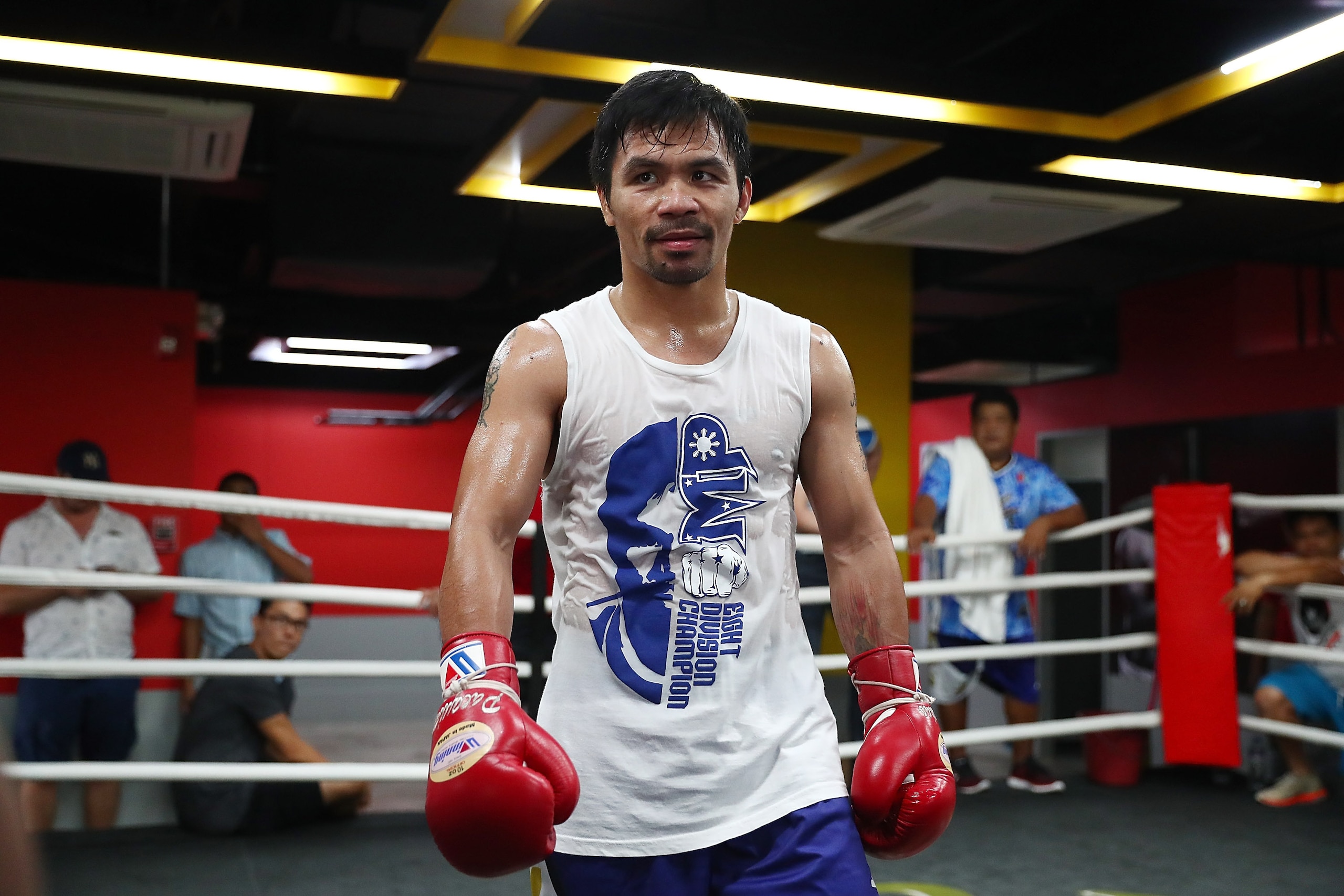MANILA, PHILIPPINES - MAY 19:  Manny Pacquiao looks on during a training session at Elorde boxing Gym on May 19, 2017 in Manila, Philippines.  (Photo by Chris Hyde/Getty Images)