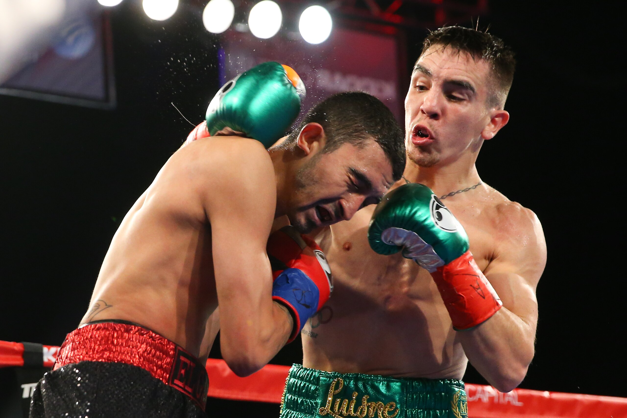 NEW YORK, NY - MARCH 17:  Michael Conlan (R) lands a right hand to the head of Tim Ibarra (L) during their super bantamweight bout at The Theater at Madison Square Garden on March 17, 2017 in New York City. (Photo by Ed Mulholland/Getty Images)
