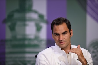 Switzerland's Roger Federer addresses a press conference in the Main Interview Room at Wimbledon on July 1, 2017, ahead of the Championship 2017 starting on July 3. / AFP PHOTO / POOL/AELTC / Florian EISELE / RESTRICTED TO EDITORIAL USE        (Photo cred