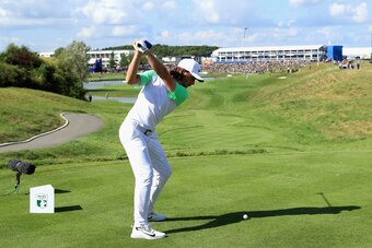 PARIS, FRANCE - JULY 02:  Tommy Fleetwood of England tees off on the 18th during day four of the HNA Open de France at Le Golf National on July 2, 2017 in Paris, France.  (Photo by Andrew Redington/Getty Images)
