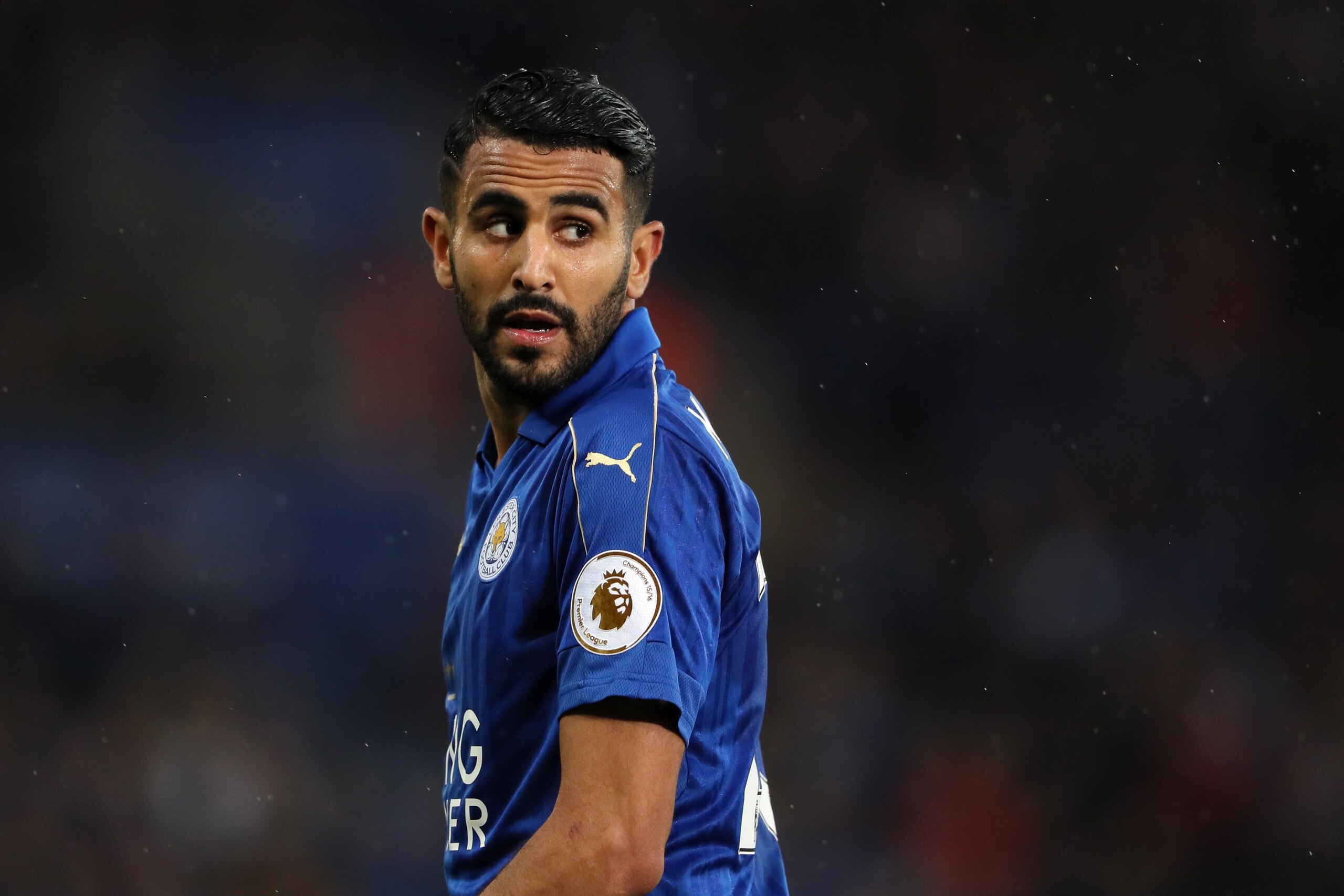 LEICESTER, ENGLAND - MAY 18:  Riyad Mahrez of Leicester City looks on during the Premier League match between Leicester City and Tottenham Hotspur at The King Power Stadium on May 18, 2017 in Leicester, England.  (Photo by Matthew Ashton - AMA/Getty Image