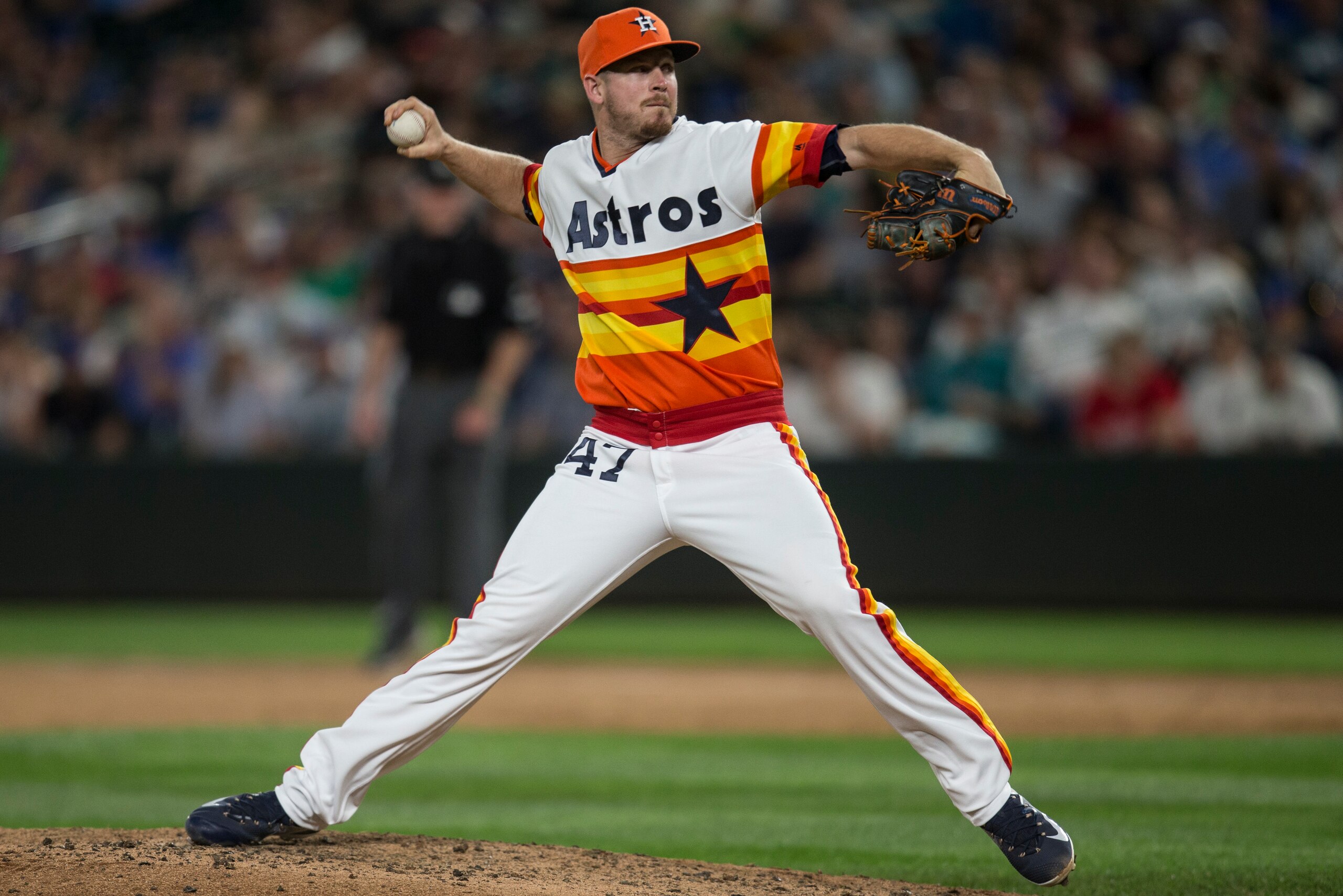 SEATTLE, WA - JUNE 24: Reliever Chris Devenski #47 of the Houston Astros delivers a pitch during a game against the Seattle Mariners at Safeco Field on June 24, 2017 in Seattle, Washington. The Astros won 5-2. (Photo by Stephen Brashear/Getty Images)