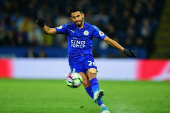 LEICESTER, ENGLAND - MAY 18:  Riyad Mahrez of Leicester City during the Premier League match between Leicester City and Tottenham Hotspur at The King Power Stadium on May 18, 2017 in Leicester, England.  (Photo by Tony Marshall/Getty Images)