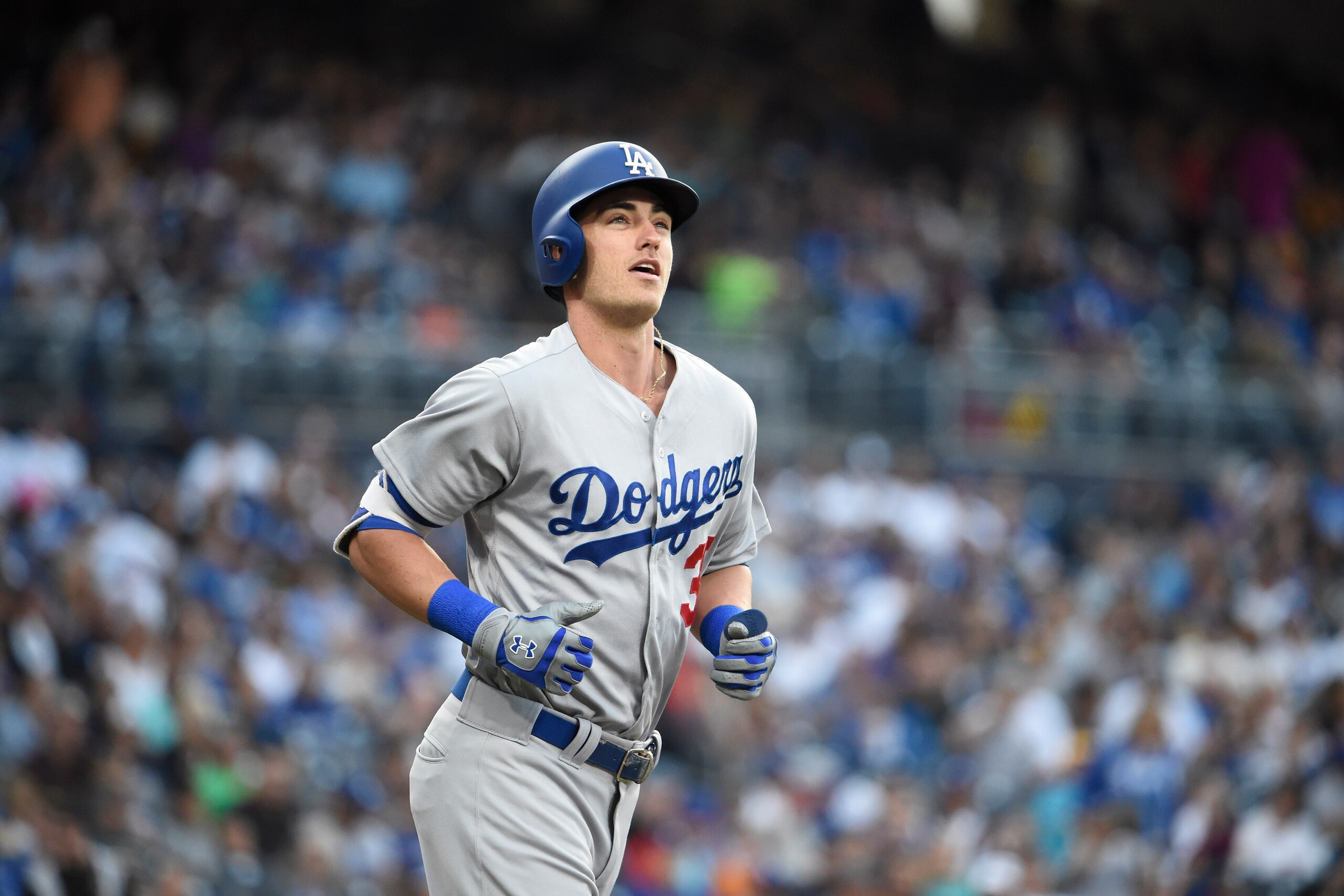SAN DIEGO, CA - JUNE 30: Cody Bellinger #35 of the Los Angeles Dodgers plays during a baseball game against the San Diego Padres at PETCO Park on June 30, 2017 in San Diego, California. (Photo by Denis Poroy/Getty Images)