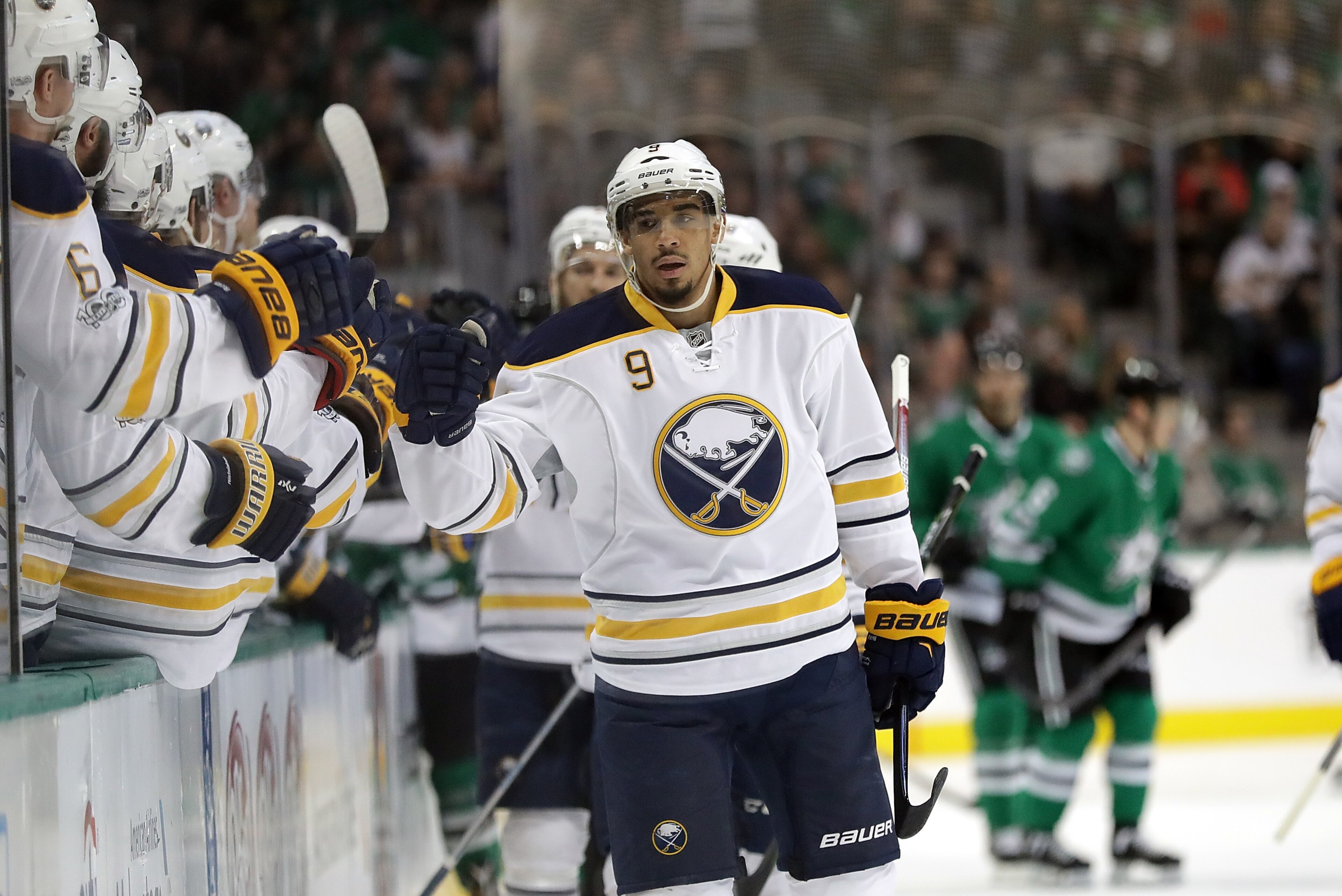 DALLAS, TX - JANUARY 26: Evander Kane #9 of the Buffalo Sabres celebrates a goal against the Dallas Stars in the first period at American Airlines Center on January 26, 2017 in Dallas, Texas. (Photo by Ronald Martinez/Getty Images) DALLAS, TX - JANUARY 26: Evander Kane #9 of the Buffalo Sabres celebrates a goal against the Dallas Stars in the first period at American Airlines Center on January 26, 2017 in Dallas, Texas. (Photo by Ronald Martinez/Getty Images)