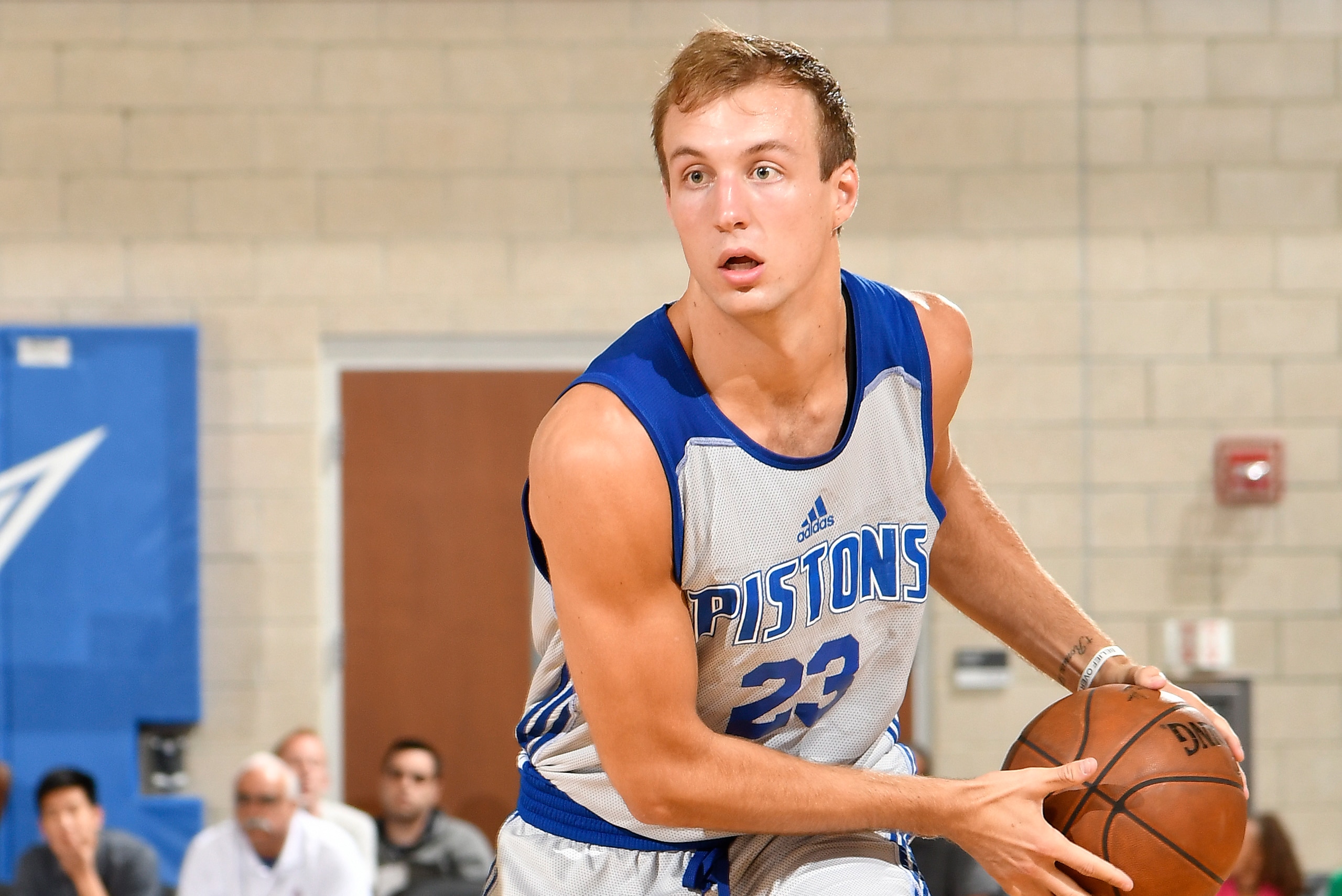 ORLANDO, FL - JULY 1: Luke Kennard #23 of the Detroit Pistons handles the ball against the Oklahoma City Thunder during the 2017 Summer League on July 1, 2017 at Amway Center in Orlando, Florida. NOTE TO USER: User expressly acknowledges and agrees that, 