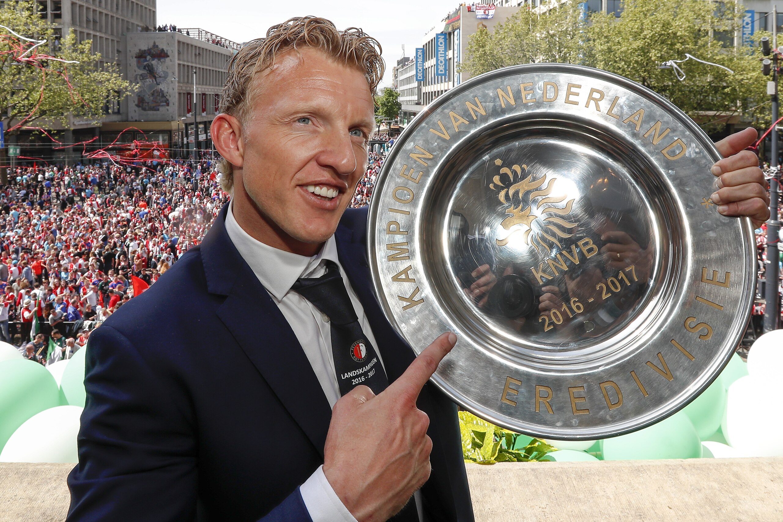 Dirk Kuyt of Feyenoord with the tropheeduring Feyenoord Rotterdam honored Eredivisie champions at the Coolsingel on May 15, 2017 in Rotterdam, The Netherlands(Photo by VI Images via Getty Images) Dirk Kuyt of Feyenoord with the tropheeduring Feyenoord Rotterdam honored Eredivisie champions at the Coolsingel on May 15, 2017 in Rotterdam, The Netherlands(Photo by VI Images via Getty Images)