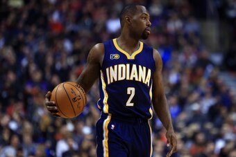 TORONTO, ON - MARCH 19:  Rodney Stuckey #2 of the Indiana Pacers dribbles the ball during the first half of an NBA game against the Toronto Raptors at Air Canada Centre on March 19, 2017 in Toronto, Canada.  NOTE TO USER: User expressly acknowledges and a