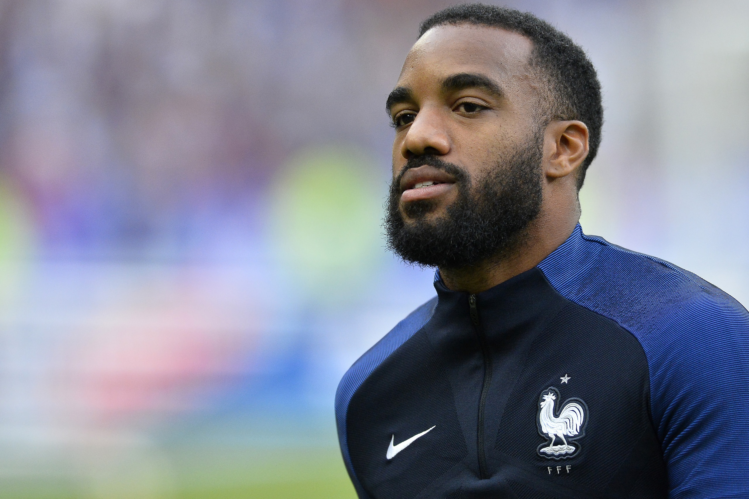 PARIS, FRANCE - JUNE 13:  Alexandre Lacazette of France reacts during warmup before the International friendly match between France and England at Stade de France on June 13, 2017 in Paris, France.  (Photo by Aurelien Meunier/Getty Images)