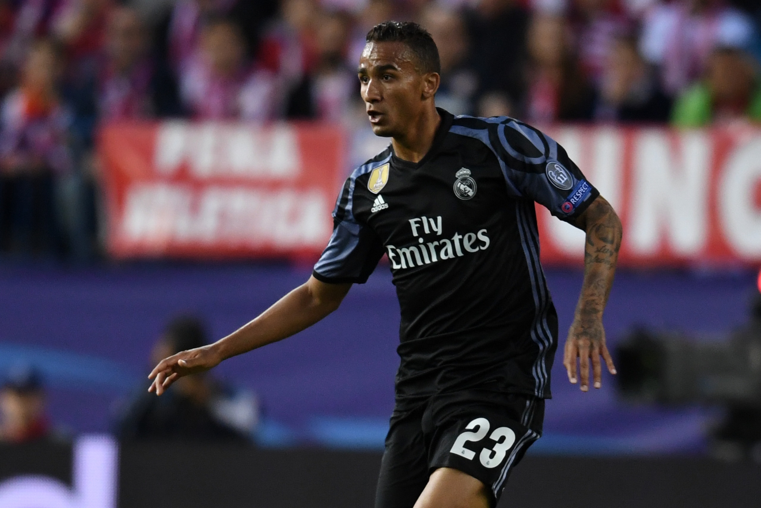MADRID, SPAIN - MAY 10: Danilo of Real Madrid in action during the UEFA Champions League Semi Final second leg match between Club Atletico de Madrid and Real Madrid CF at Vicente Calderon Stadium on May 10, 2017 in Madrid, Spain. (Photo by Etsuo Hara/Gett