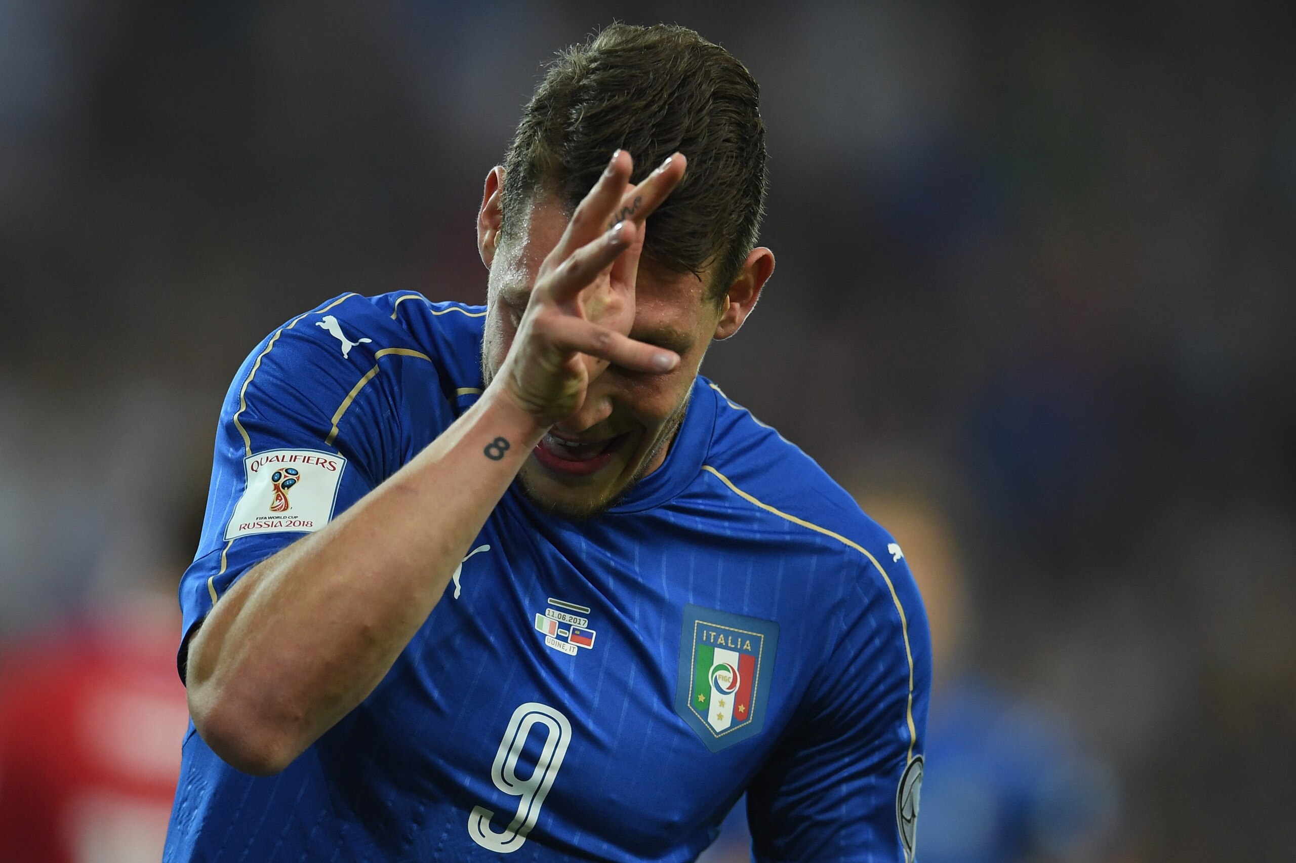 UDINE, ITALY - JUNE 11:  Andrea Belotti of Italy celebrates after scoring the second goal during the FIFA 2018 World Cup Qualifier between Italy and Liechtenstein at Stadio Friuli on June 11, 2017 in Udine, Italy.  (Photo by Claudio Villa/Getty Images)