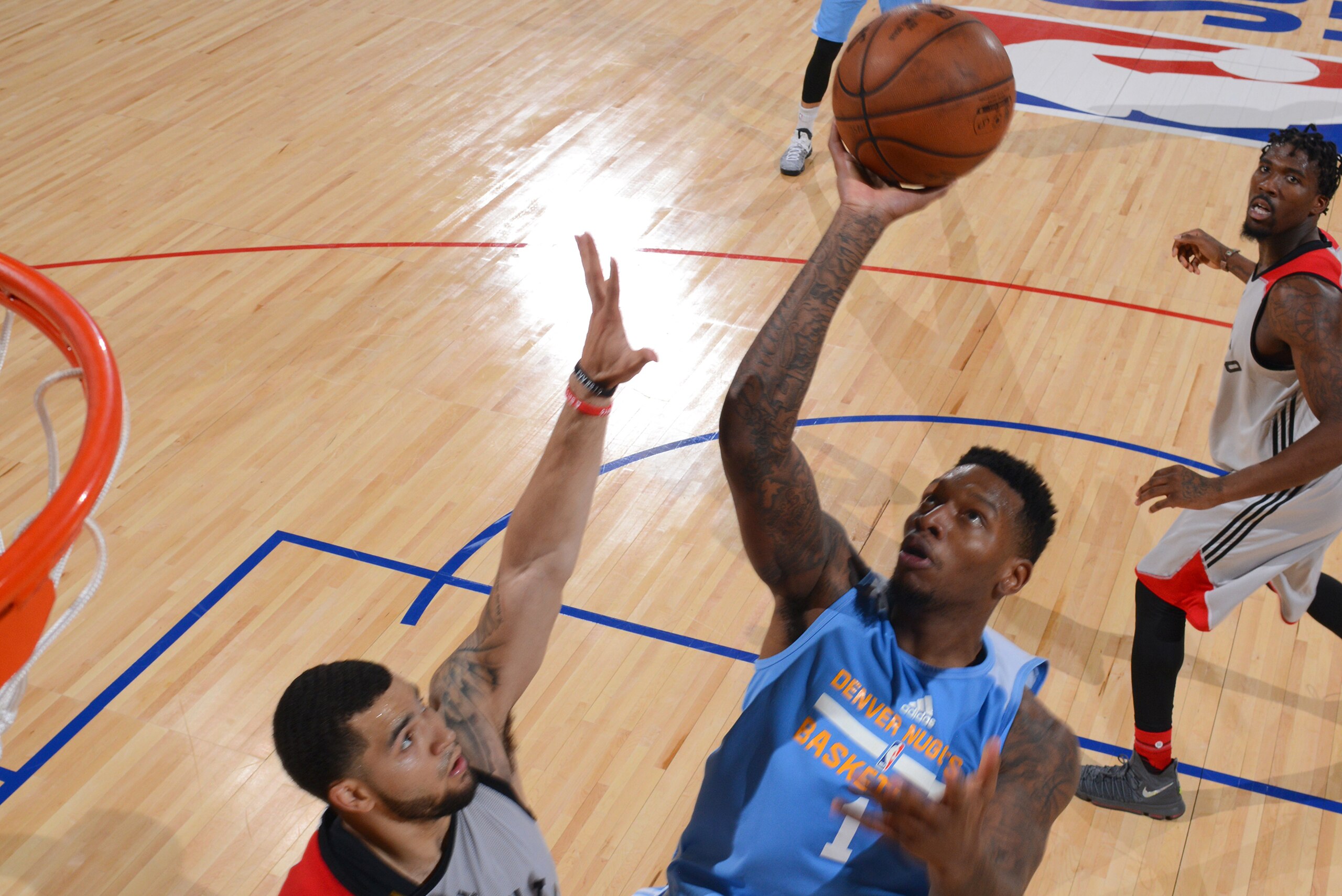 LAS VEGAS, NV - JULY 10: Torrey Craig #1 of the Denver Nuggets shoots the ball against the Toronto Raptors during the 2017 Las Vegas Summer League on July 10, 2017 at the Cox Pavilion in Las Vegas, Nevada. NOTE TO USER: User expressly acknowledges and agr