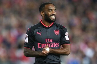SYDNEY, AUSTRALIA - JULY 13:  Alexandre Lacazette of Arsenal smiles during the match between Sydney FC and Arsenal FC at ANZ Stadium on July 13, 2017 in Sydney, Australia.  (Photo by Mark Metcalfe/Getty Images)