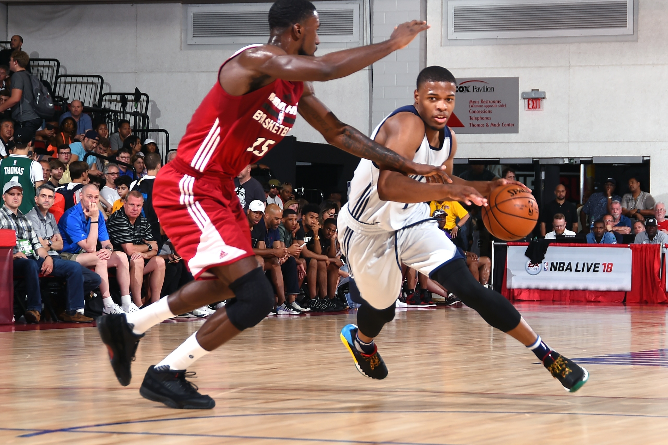 LAS VEGAS, NV - JULY 11:  Dennis Smith Jr. #1 of the Dallas Mavericks handles the ball against the Miami Heat during the 2017 Summer League on July 11, 2017 at Cox Pavillion in Las Vegas, Nevada. NOTE TO USER: User expressly acknowledges and agrees that, 