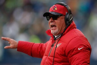 SEATTLE, WA - DECEMBER 24:  Head coach Bruce Arians of the Arizona Cardinals looks on during the game against the Seattle Seahawks at CenturyLink Field on December 24, 2016 in Seattle, Washington.  (Photo by Otto Greule Jr/Getty Images)