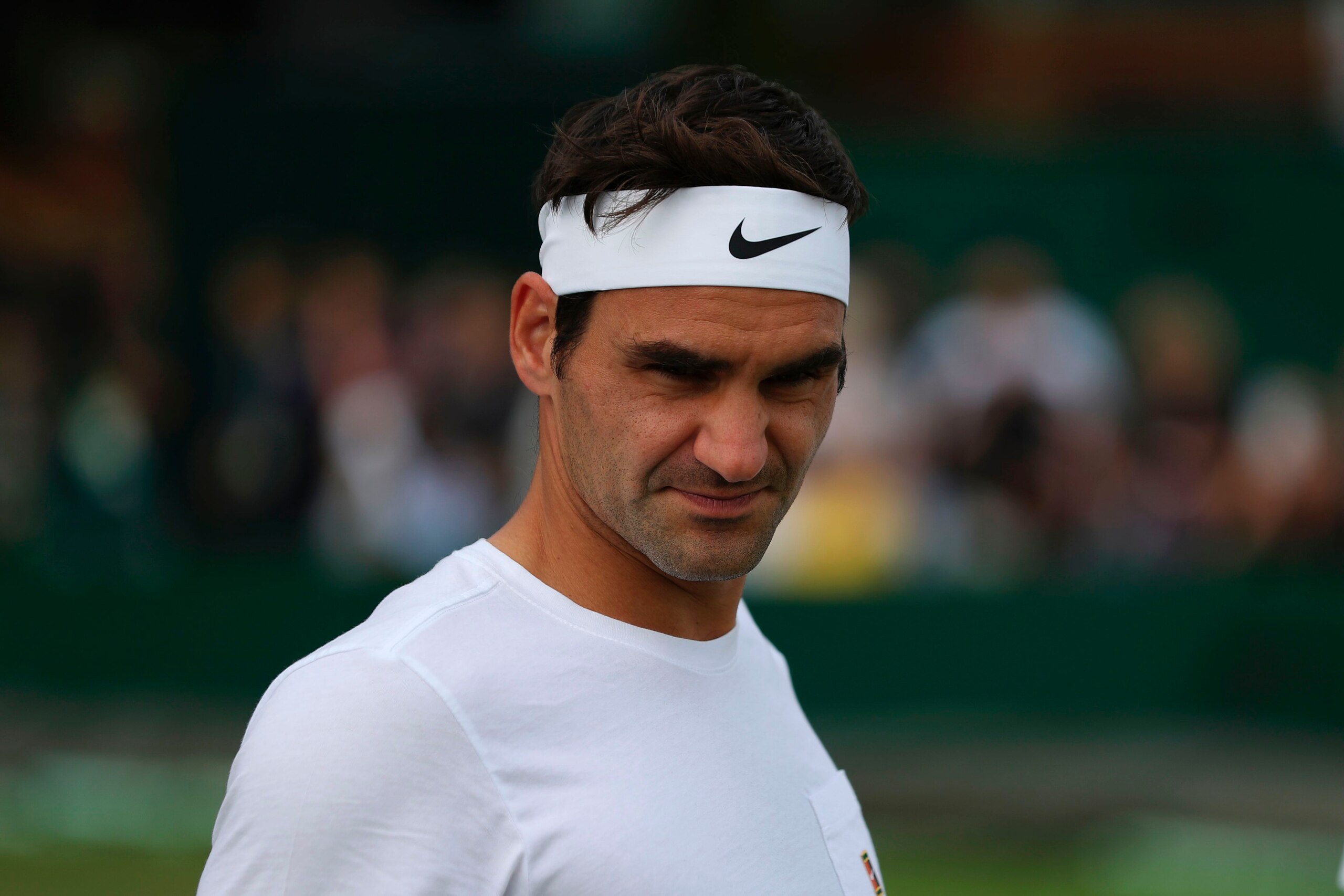 Switzerland's Roger Federer attends a practice session at The All England Lawn Tennis Club in Wimbledon, southwest London, on July 13, 2017 on the tenth day of the 2017 Wimbledon Championships, on the eve of his semi-final match against Czech Republic's T
