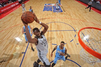 LAS VEGAS, NV - JULY 13:  Caris LeVert #22 of the Brooklyn Nets dunks the ball against the Denver Nuggets during the 2017 Las Vegas Summer League game on July 13, 2017 at the Thomas & Mack Center in Las Vegas, Nevada. NOTE TO USER: User expressly acknowle