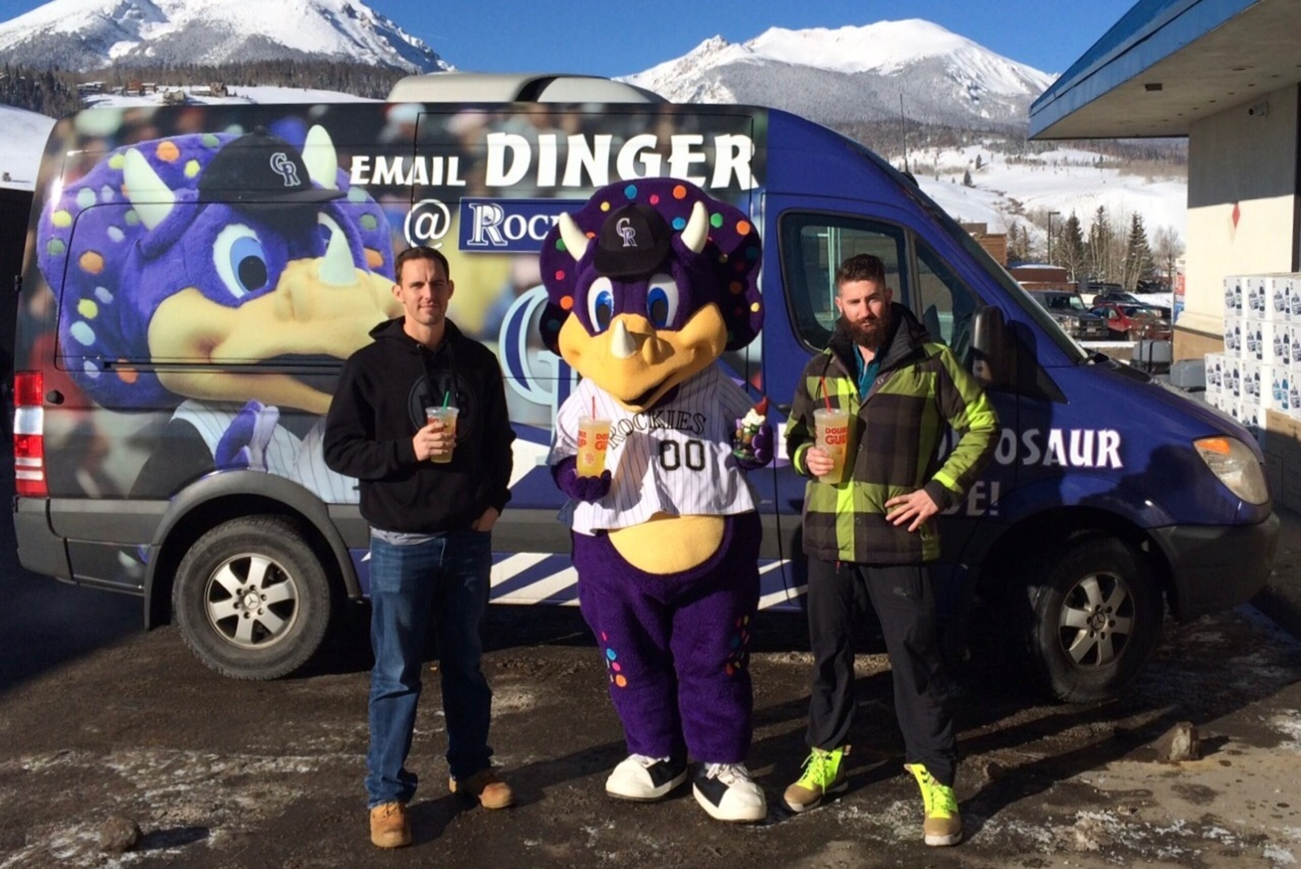 Christian Friedrich and Blackmon hitched a three-hour ride with the Rockies mascot, Dinger, for a recent trip to the X-Games in Aspen, Colorado from Denver. Christian Friedrich and Blackmon hitched a three-hour ride with the Rockies mascot, Dinger, for a recent trip to the X-Games in Aspen, Colorado from Denver.