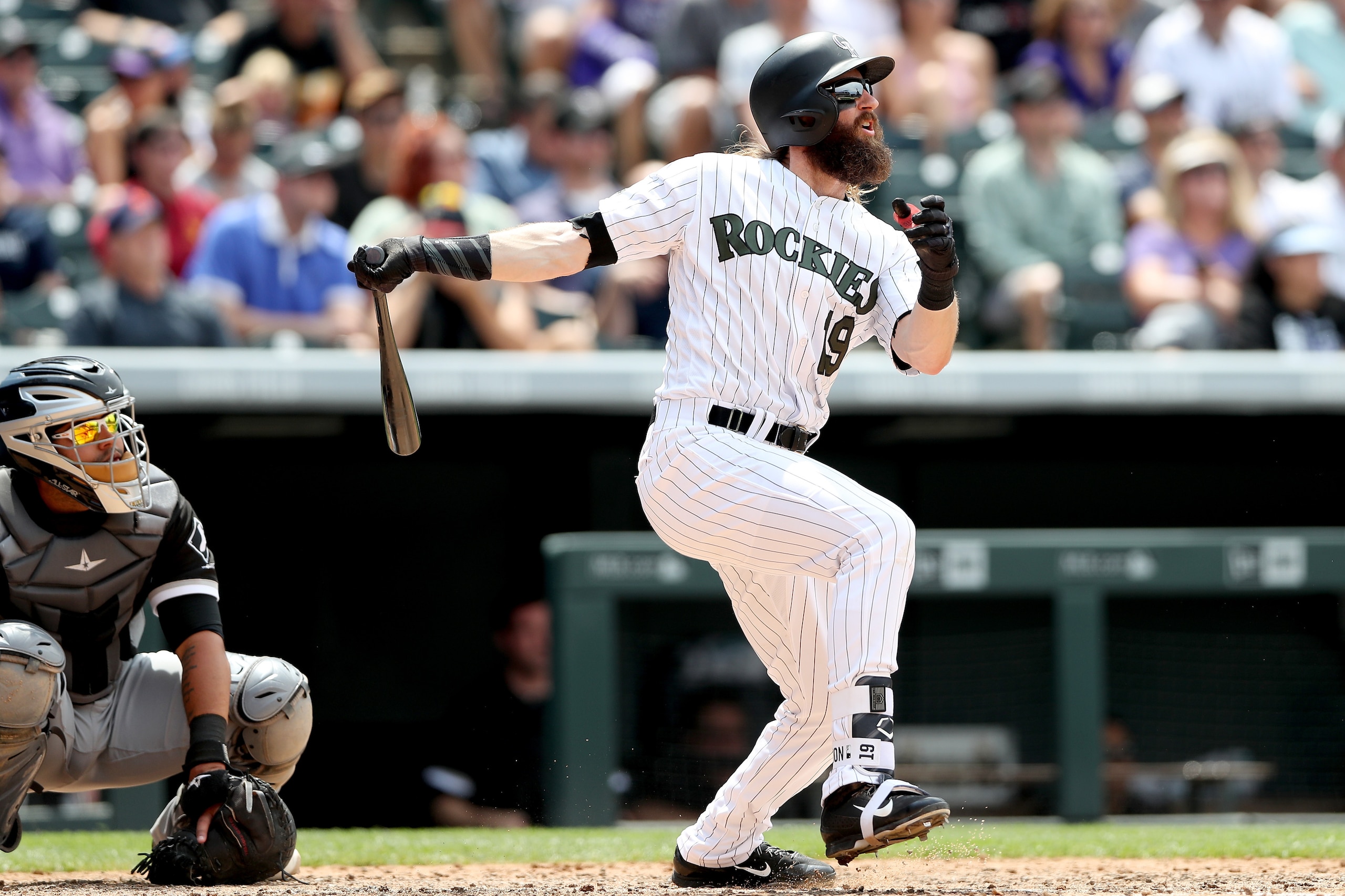 DENVER, CO - JULY 09: Charlie Blackmon #19 of the Colorado Rockies hits a home run in the sixth inning against the Chicago White Sox at Coors Field on July 9, 2017 in Denver, Colorado. (Photo by Matthew Stockman/Getty Images) DENVER, CO - JULY 09: Charlie Blackmon #19 of the Colorado Rockies hits a home run in the sixth inning against the Chicago White Sox at Coors Field on July 9, 2017 in Denver, Colorado. (Photo by Matthew Stockman/Getty Images)