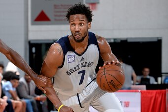 LAS VEGAS, NV - JULY 13: Wayne Selden #7 of the Memphis Grizzlies handles the ball during the game against the Phoenix Suns during the 2017 Las Vegas Summer League game on July 13, 2017 at the Cox Pavillion in Las Vegas, Nevada. NOTE TO USER: User express