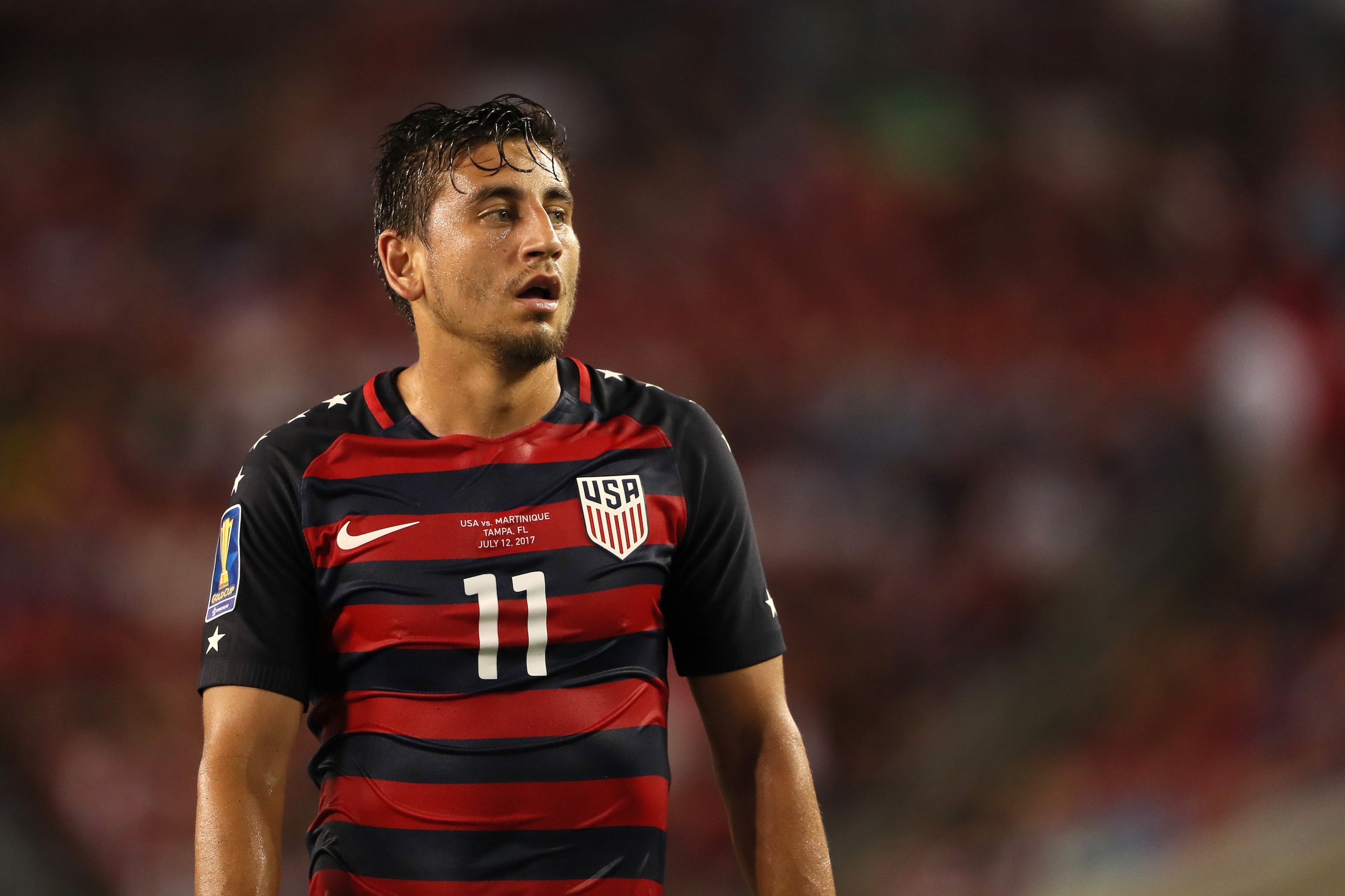 TAMPA, FL - JULY 12:  Alejandro Bedoya of the United States looks on during the 2017 CONCACAF Gold Cup Group B match between the United States and Martinique at Raymond James Stadium on July 12, 2017 in Tampa, Florida.  (Photo by Matthew Ashton - AMA/Gett