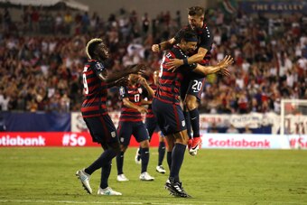 TAMPA, FL - JULY 12:  Omar Gonzalez of the United States celebrates scoring a goal to make the score 1-0 during the 2017 CONCACAF Gold Cup Group B match between the United States and Martinique at Raymond James Stadium on July 12, 2017 in Tampa, Florida. 